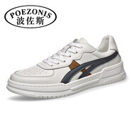 波佐斯（POEZONIS）小白鞋男休閑鞋潮鞋百搭男鞋新款夏季板鞋男韓版潮流皮鞋 白色 41