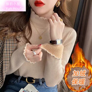 儷韻小屋加絨針織毛衣女秋冬季加厚半高領(lǐng)一體絨打底衫保暖內(nèi)搭上衣毛線衣 燕麥色[加厚一體絨] M 建議(90-斤)