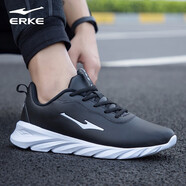 鴻星爾克男鞋運動鞋男秋冬季新款紅星男子品牌旗艦網(wǎng)面透氣休閑跑步鞋子R 【皮面】正黑/正白 39