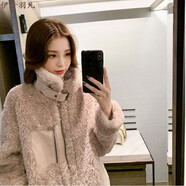 伊奇羽兒女裝短外套秋冬款女衛(wèi)衣冬季衣服皮毛立領(lǐng)羔毛韓版冬新款2021百搭 粉 加厚 S