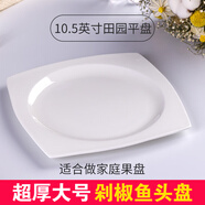 富彩陶瓷大盤子超大陶瓷碟子創(chuàng)意餐盤蒸魚剁椒魚頭圓深盤盤子菜盤家用 純白田園10英寸方盤
