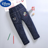 迪士尼（Disney）男童加絨牛仔褲子加厚兒童裝冬款韓版中大童男孩彈力棉褲保暖一體 飛豹藍色加絨加厚 140 9-10歲左右