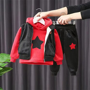 圓圓米米嬰兒套裝春裝男春秋裝兩件套1歲男女寶寶2衣服3秋冬季洋氣4加厚裝 五角星加厚冬裝三件套紅色 80 碼適合70-75cm約6-10個(gè)月
