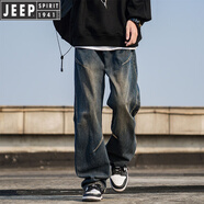 吉普（JEEP）美式復(fù)古牛仔褲男士春秋冬款高街寬松闊腿褲子加絨直筒工裝褲 K892 藍(lán)色 2XL 【建議150-170斤】