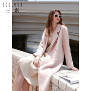 三彩女裝2023冬季新款西裝領(lǐng)毛呢大衣阿爾巴卡雙面呢外套寬松 粉紅 160/84A/M