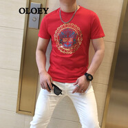 OLOEY 樂(lè )樂(lè )兔香港潮牌T恤男夏季新款青年時(shí)尚帥氣休閑百搭短袖男 紅色 M