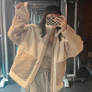 阿迪達(dá)斯 （adidas）夾克女裝春秋季運(yùn)動(dòng)服三葉草加厚保暖搖粒絨連帽外套HG6677 HC6603奶油卡其機(jī)車服 L
