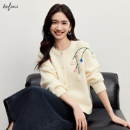 伊芙麗（eifini）蔣欣代言圓領(lǐng)復古手工刺繡花朵毛衣外套秋季新款針織衫上衣女 米色 L (165) 165/90CM
