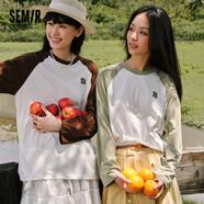 森馬森馬長(cháng)袖t恤女中長(cháng)款純棉特寬松上衣春秋裝撞色小熊t恤衫 白綠色調00314 特寬松款 150/76A/XS