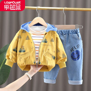 【三件套】樂(lè)芭鼠童裝男寶寶套裝春秋新款運(yùn)動(dòng)休閑時(shí)尚兒童三件套男小童衣服外套褲子1-2-3歲 黃色 100碼建議2-3歲 (身高90-100cm)