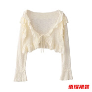 風(fēng)曉薇遮陽(yáng)開(kāi)衫薄款外搭罩衫女蕾絲喇叭袖短款網(wǎng)紅小披肩夏季外套 杏色/遮肚子上衣 XL 遮肚子上衣