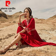 皮爾卡丹（pierre cardin）云南旅游民族風(fēng)紅色連衣裙夏海邊度假沙灘裙西雙版納穿搭沙漠紅裙 普通款(建議150~158身高) L