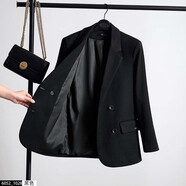 媛可職黑色毛呢西裝外套女秋冬加棉加厚冬季職業(yè)裝休閑短款夾棉呢子西服 常規款-單件黑色西裝 XXL（130-140斤）