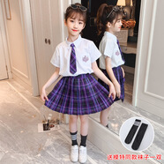 大童jk制服套裝新款春夏裝電競少女小學(xué)生學(xué)院風(fēng)百褶裙2件 白色 150cm