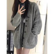 以純（YISHion）灰色中長款毛衣外套女秋冬外搭日系慵懶復古奶系穿搭軟糯針織開衫 灰色高質(zhì)量 M