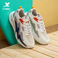 特步奧特萊斯男鞋復古運動(dòng)鞋板鞋休閑鞋輕便百搭舒適跑步鞋 帆白/鴿子灰/橘子醬色0043 42