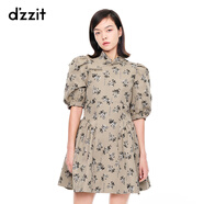 DZZIT地素春秋新中式復(fù)古盤扣旗袍泡泡袖短袖連衣裙女設(shè)計(jì)感 深卡其色 XS