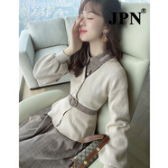 JPN香港潮牌格子襯衫連衣裙套裝女秋短新款長(zhǎng)袖打底裙針織開衫兩件 外套+連衣裙 M