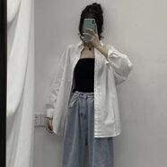 多閔適合微胖女生穿搭春秋裝衣服秋季時尚套裝女學生韓版寬松襯衫+吊 襯衣+吊帶（兩件套） S 【建議95斤以下】
