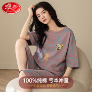 浪莎（LangSha）女士睡衣女純棉春夏季短袖短褲圓領(lǐng)休閑風(fēng)可外穿家居服套裝送女友 潮流涂鴉 XL