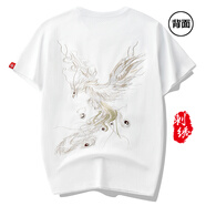 天龍致尊（Denon supreme）短袖t恤男裝夏季中國風(fēng)仙鶴刺繡純棉寬松國潮情侶上衣服男士T恤衫 617鳳凰白色 M (建議100-115斤)