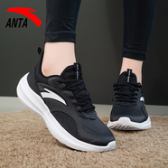 安踏（ANTA）女鞋夏季保暖跑步鞋新款皮面防潑水輕便休閑老爹鞋運動鞋子女款 黑/象牙白-9 皮面防潑水 38.5