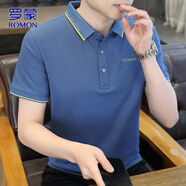 羅蒙（ROMON）短袖t恤男士polo領(lǐng)衫夏季透氣商務(wù)短袖男休閑上衣服 牛仔蘭 L 