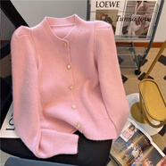 Tunno tots 香港潮牌小香風(fēng)復(fù)古加厚毛衣外套女秋冬法式甜美泡泡袖針織衫長袖上衣 粉色 XL