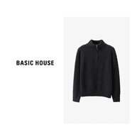 Basic House/百家好純綿羊毛針織衫女秋冬高領(lǐng)拉鏈套頭毛衣保暖時(shí)尚新款名媛 云母灰 均碼