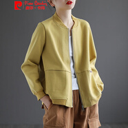 皮爾卡丹2025新款春秋氣質(zhì)優(yōu)雅女士短外套女潮寬松拉鏈開(kāi)衫衛衣休閑棒球服 黃色 M (95) 建議88-105