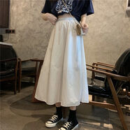 愷吉銳新款韓版白色中長款半身裙子女學(xué)生百搭顯瘦大擺裙高腰A字裙 白色 S 【建議75-95斤】