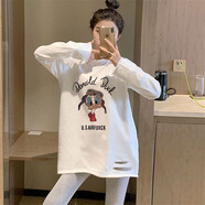 妃麗慕尚秋季韓版寬松百搭純棉破洞長袖t恤女磨毛加厚中長款打底衫上衣潮 【常規(guī)款】29138白色 L
