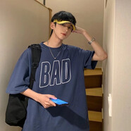 嘉曄 半袖T恤男潮牌學(xué)生百搭短袖體恤ins港風(fēng)潮流bf休閑五分袖衣服 藏青色gysT167 3XL