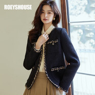 ROEYSHOUSE羅衣知性黑色粗花呢外套秋冬新款法式小香風(fēng)肌理感西服07506 黑色 2XL