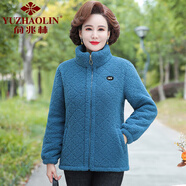 俞兆林（YUZHAOLIN）媽媽冬裝顆粒絨外套加厚加絨衛衣中老年女新款羊羔毛短款棉衣棉服 藍色 XL 參考90-105斤