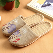 牧琛春秋季居家情侶包頭繡花亞麻拖鞋男夏季室內軟底家用棉麻涼拖女士 女款小荷紫 37-38 (250mm) 女款