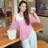 美洋（MEIYANG）月半彎T恤萊賽爾桑蠶絲混紡松弛無袖背心長袖上衣休閑寬松長袖t恤 粉色（T恤） M