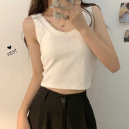 大美兔（Dameitu）2024純色棉工字吊帶背心女帶胸墊打底衫聚攏可外穿運動(dòng)小背心短款 白色 均碼（80-130斤）