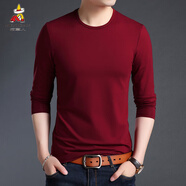 稻草人純色中青年長(cháng)袖打底t恤衫男加絨厚秋冬季百搭圓領(lǐng)純棉男裝  紅色不加絨 180/XXL