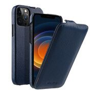 錦灝 iPhone16ProMax上下翻蓋手機(jī)套真皮蘋果15Plus全包防摔保護(hù)殼14時(shí)尚商務(wù)高檔13Mini男女頭層牛皮 頭層牛皮荔枝紋【藍(lán)色】 6.1英寸蘋果14 Pro