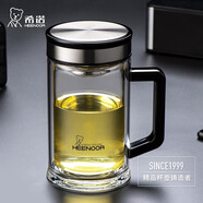 希諾（HEENOOR） 雙層玻璃杯耐熱防燙商務(wù)帶手柄辦公玻璃水杯泡茶杯帶把杯子 刻字 420毫升/專供款9005