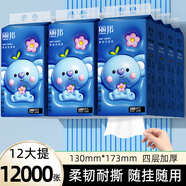 麗邦生活抽紙 軟萌考拉系列家用衛(wèi)生紙擦手懸掛式底部紙抽 1000張*12提【130*173MM】