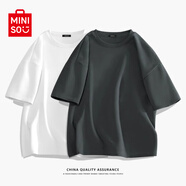 名創(chuàng)優(yōu)品（MINISO）2件裝短袖t恤男夏季純白色重磅純棉寬松半袖男生百搭休閑大碼體恤 【2件裝】白色(空白)+深灰(空白) 2XL 185 (體重160-180斤)