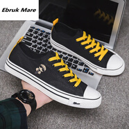 森馬2025年春季新款帆布鞋男潮流百搭休閑運動(dòng)板鞋男款低幫布 E01黑色 39 245mm