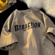 型于格純棉短袖t恤男士2025夏季潮牌美式復古印花上衣寬松大碼半袖男裝 咖啡色 XL 建議(125-140斤)