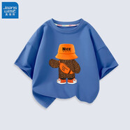 真維斯（Jeanswest）兒童短袖T恤2025新款夏季純棉薄款親膚圓領(lǐng)男童女童休閑時(shí)尚夏裝 牛仔藍 J背影熊 150