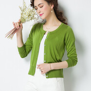 泊榮仕佳 外搭開(kāi)衫女薄款披肩外套新款春夏短款甜美針織衫女空調衫 芥末綠 L