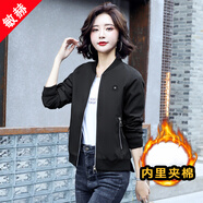 敏赫 春秋季短款小外套女2022新款韓版休閑夾克衫百搭時(shí)尚棒球服上衣潮 W026黑色保暖 M 建議 80-95斤