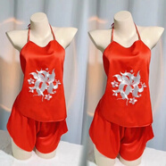 未萱成人肚兜睡衣女真絲蘇繡刺繡成品真絲刺繡女成人肚兜復古中國風(fēng)內 P46至狐貍至紅色[套裝 小碼80到140斤 均碼
