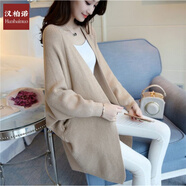 漢柏諾針織外套女中長(cháng)款春秋新款2023毛衣開(kāi)衫衫韓版寬松秋冬蝙蝠衫春裝 淺咖色 L